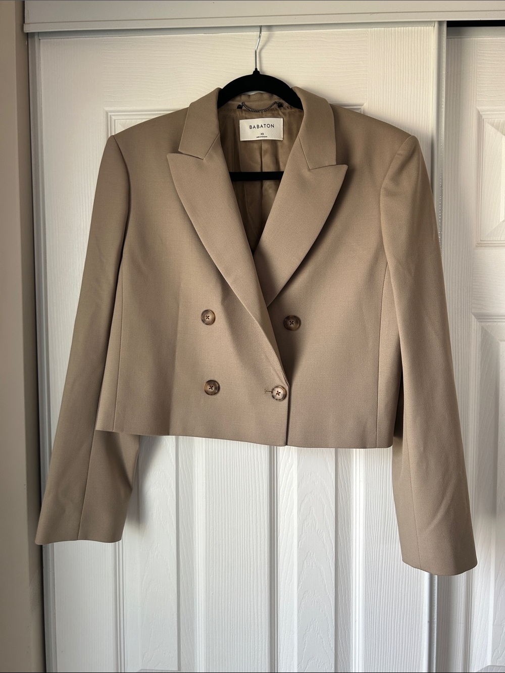 Babaton Cropped Double-Breasted Blazer in Taupe